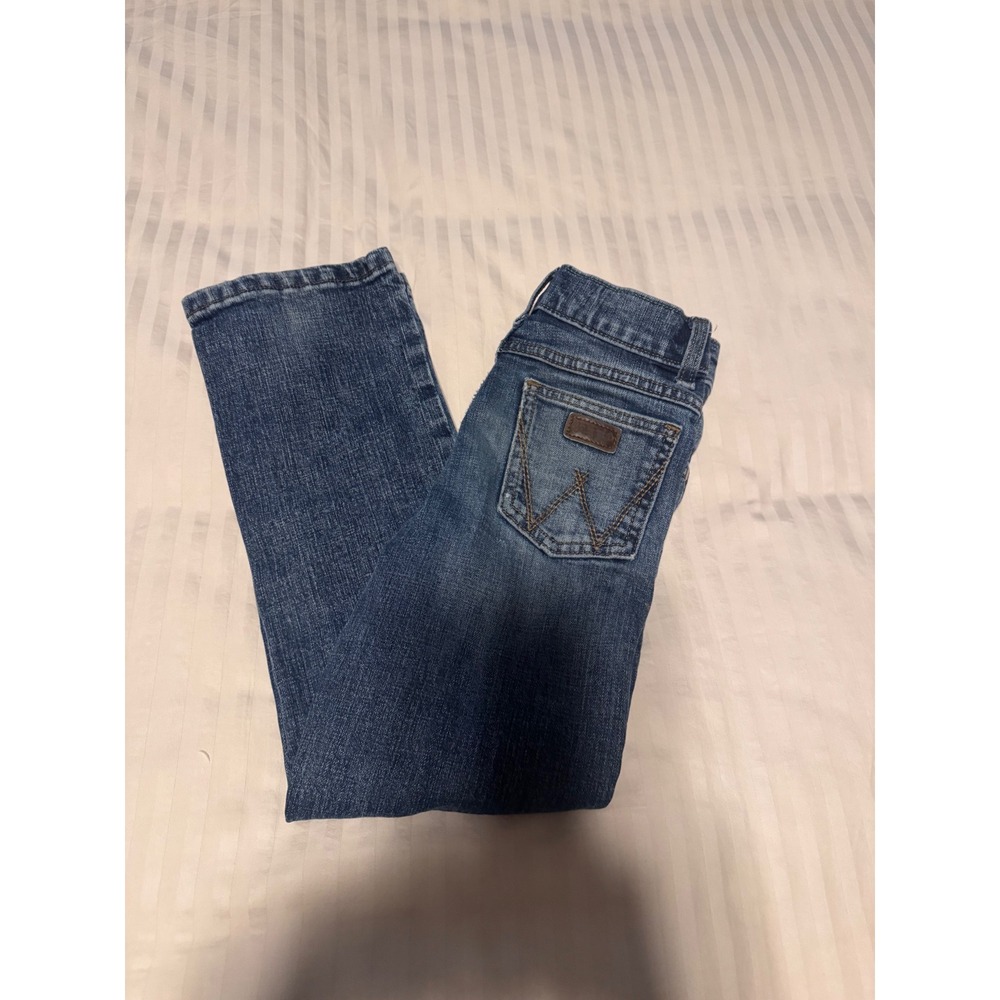 Wrangler Retro Boys Slim Straight Jeans Blue Denim Size 7 Slim Adjustable Waist